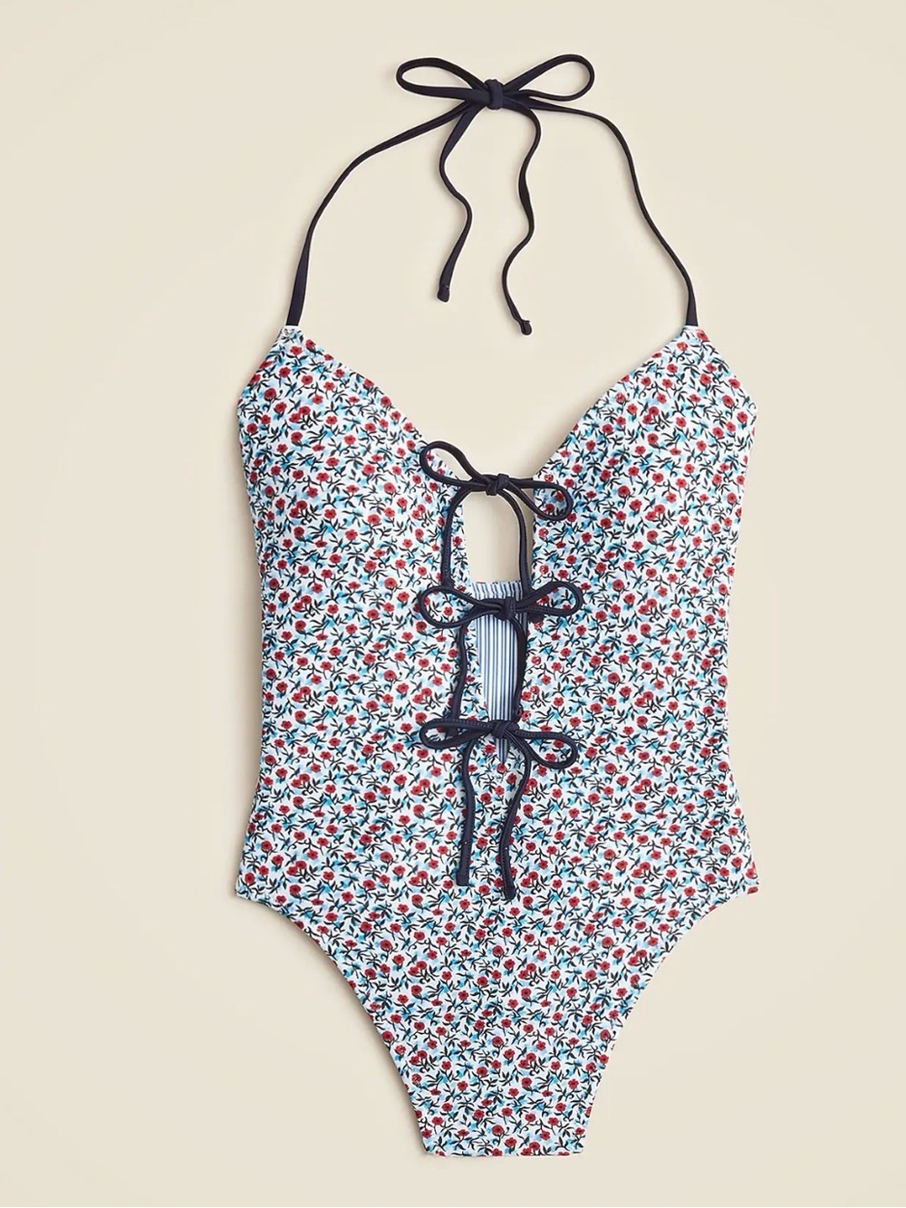 J. Crew Floral One-Piece Swimsuit with Navy Ties - Reversible size 6